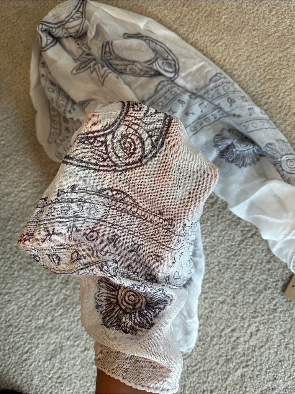 Silly Yogi Celestial Zodiac Lightweight White and Blue Boho Sheer Scarf NWT